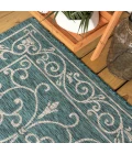 Charleston Vintage Filigree Textured Weave Teal/Gray 5' Square Indoor/Outdoor Area Rug