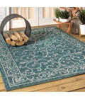 Charleston Vintage Filigree Textured Weave Teal/Gray 9 ft. x 12 ft. Indoor/Outdoor Area Rug