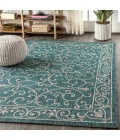 Charleston Vintage Filigree Textured Weave Teal/Gray 9 ft. x 12 ft. Indoor/Outdoor Area Rug