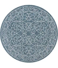 Charleston Vintage Filigree Textured Weave Teal/Gray 5' Round Indoor/Outdoor Area Rug