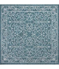 Charleston Vintage Filigree Textured Weave Teal/Gray 5' Square Indoor/Outdoor Area Rug