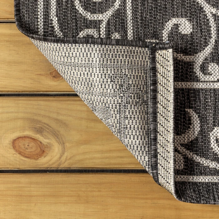 Charleston Vintage Filigree Textured Weave Black/Gray 8 ft. x 10 ft. Indoor/Outdoor Area Rug
