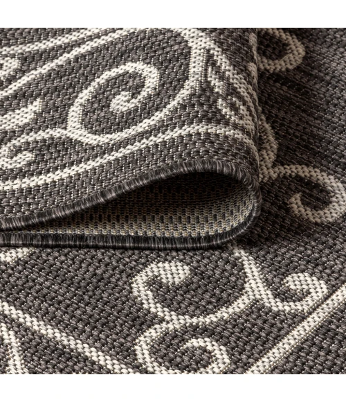 Charleston Vintage Filigree Textured Weave Black/Gray 2 ft. x 10 ft. Indoor/Outdoor Runner Rug