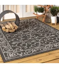 Charleston Vintage Filigree Textured Weave Black/Gray 9 ft. x 12 ft. Indoor/Outdoor Area Rug