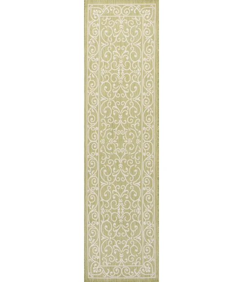 Charleston Vintage Filigree Textured Weave Green/Cream 2 ft. x 8 ft. Indoor/Outdoor Runner Rug
