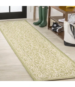 Jonathany Santa Monica SMB106H Green/Cream Area Rug 2 ft. 2 in. X 8 ft. Runner