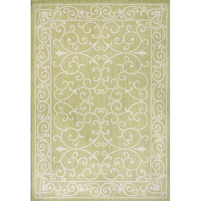 Charleston Vintage Filigree Textured Weave Green/Cream 3 ft. x 5 ft. Indoor/Outdoor Area Rug