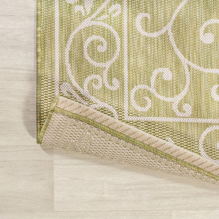 Charleston Vintage Filigree Textured Weave Green/Cream 2 ft. x 8 ft. Indoor/Outdoor Runner Rug