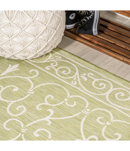 Charleston Vintage Filigree Textured Weave Green/Cream 2 ft. x 8 ft. Indoor/Outdoor Runner Rug