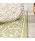 Charleston Vintage Filigree Textured Weave Green/Cream 2 ft. x 8 ft. Indoor/Outdoor Runner Rug