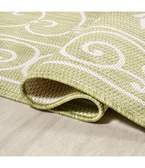 Charleston Vintage Filigree Textured Weave Green/Cream 2 ft. x 8 ft. Indoor/Outdoor Runner Rug