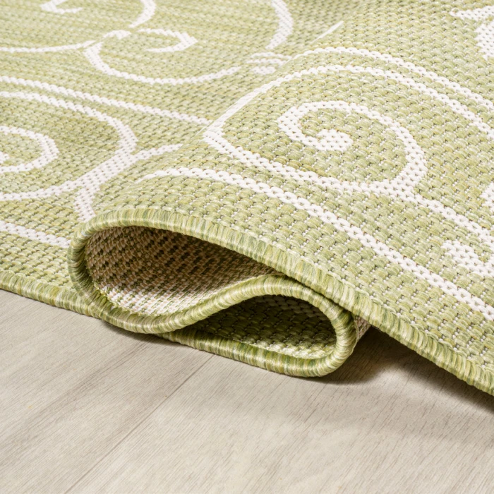 Charleston Vintage Filigree Textured Weave Green/Cream 2 ft. x 8 ft. Indoor/Outdoor Runner Rug