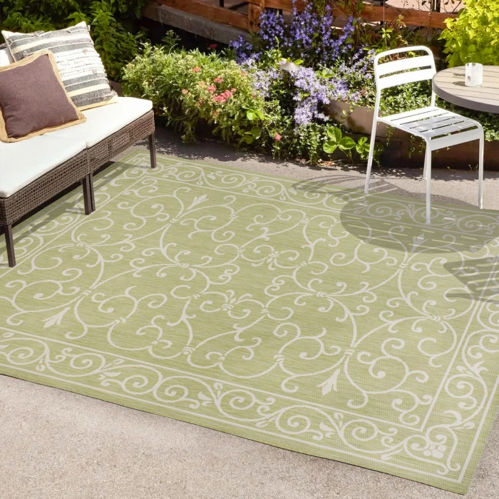 Charleston Vintage Filigree Textured Weave Green/Cream 3 ft. x 5 ft. Indoor/Outdoor Area Rug