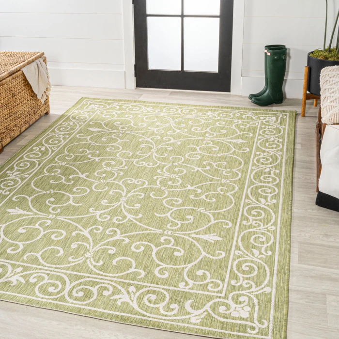Charleston Vintage Filigree Textured Weave Green/Cream 3 ft. x 5 ft. Indoor/Outdoor Area Rug