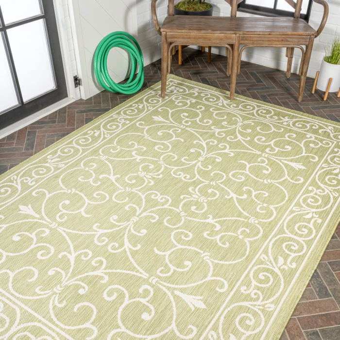 Charleston Vintage Filigree Textured Weave Green/Cream 3 ft. x 5 ft. Indoor/Outdoor Area Rug