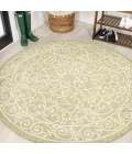 Charleston Vintage Filigree Textured Weave Green/Cream 5' Round Indoor/Outdoor Area Rug