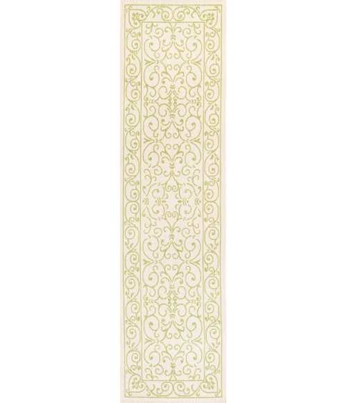 Charleston Vintage Filigree Textured Weave Cream/Green 2 ft. x 8 ft. Indoor/Outdoor Runner Rug