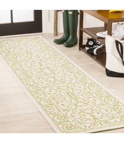 Jonathany Santa Monica SMB106I Cream/Green Area Rug 2 ft. 2 in. X 8 ft. Runner