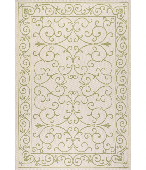 Charleston Vintage Filigree Textured Weave Cream/Green 9 ft. x 12 ft. Indoor/Outdoor Area Rug