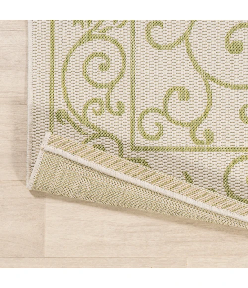 Charleston Vintage Filigree Textured Weave Cream/Green 5' Square Indoor/Outdoor Area Rug