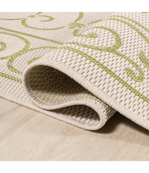 Charleston Vintage Filigree Textured Weave Cream/Green 5' Square Indoor/Outdoor Area Rug