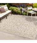 Charleston Vintage Filigree Textured Weave Cream/Green 9 ft. x 12 ft. Indoor/Outdoor Area Rug