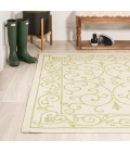 Charleston Vintage Filigree Textured Weave Cream/Green 9 ft. x 12 ft. Indoor/Outdoor Area Rug
