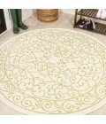 Charleston Vintage Filigree Textured Weave Cream/Green 5' Round Indoor/Outdoor Area Rug