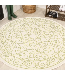 Jonathany Santa Monica SMB106I Cream/Green Area Rug 5 ft. 3 in. X 5 ft. 3 in. Round