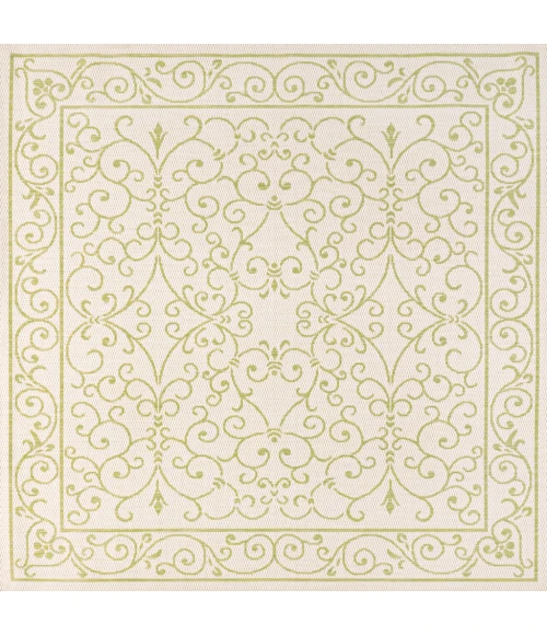 Charleston Vintage Filigree Textured Weave Cream/Green 5' Square Indoor/Outdoor Area Rug