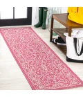 Charleston Vintage Filigree Textured Weave Fuchsia/Light Gray 2 ft. x 10 ft. Indoor/Outdoor Runner Rug