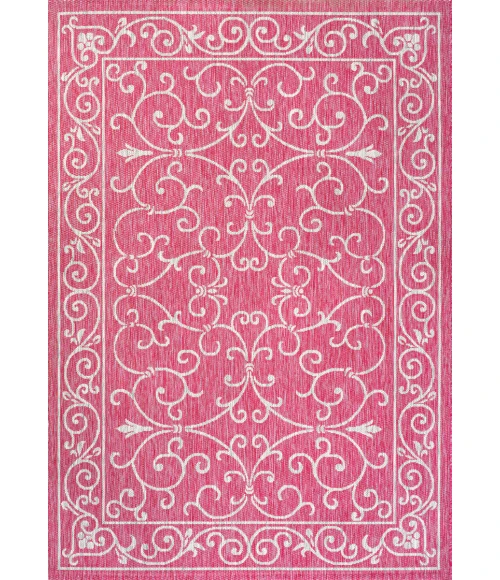 Charleston Vintage Filigree Textured Weave Fuchsia/Light Gray 8 ft. x 10 ft. Indoor/Outdoor Area Rug