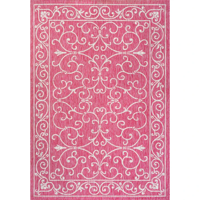 Charleston Vintage Filigree Textured Weave Fuchsia/Light Gray 4 ft. x 6 ft. Indoor/Outdoor Area Rug