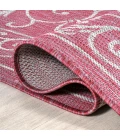 Charleston Vintage Filigree Textured Weave Fuchsia/Light Gray 5' Round Indoor/Outdoor Area Rug