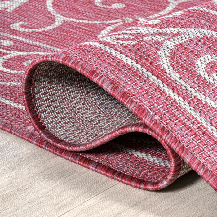 Charleston Vintage Filigree Textured Weave Fuchsia/Light Gray 2 ft. x 10 ft. Indoor/Outdoor Runner Rug