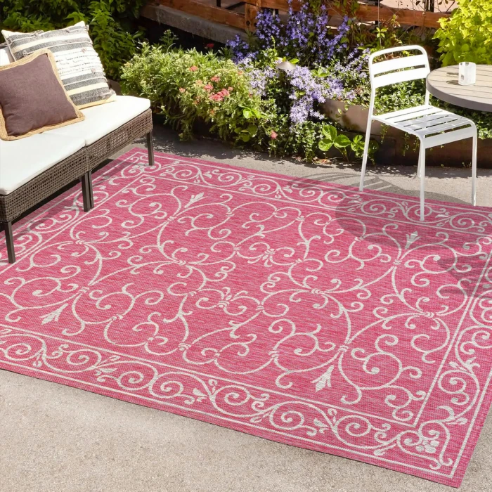 Charleston Vintage Filigree Textured Weave Fuchsia/Light Gray 4 ft. x 6 ft. Indoor/Outdoor Area Rug
