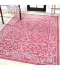 Charleston Vintage Filigree Textured Weave Fuchsia/Light Gray 8 ft. x 10 ft. Indoor/Outdoor Area Rug