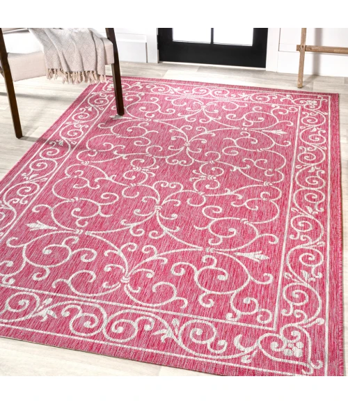 Charleston Vintage Filigree Textured Weave Fuchsia/Light Gray 8 ft. x 10 ft. Indoor/Outdoor Area Rug