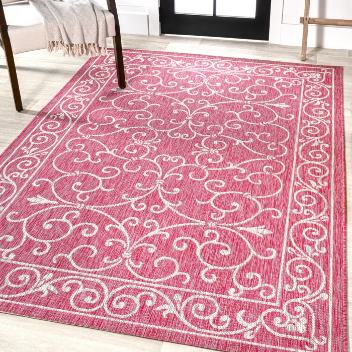 Charleston Vintage Filigree Textured Weave Fuchsia/Light Gray 4 ft. x 6 ft. Indoor/Outdoor Area Rug