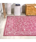 Charleston Vintage Filigree Textured Weave Fuchsia/Light Gray 8 ft. x 10 ft. Indoor/Outdoor Area Rug