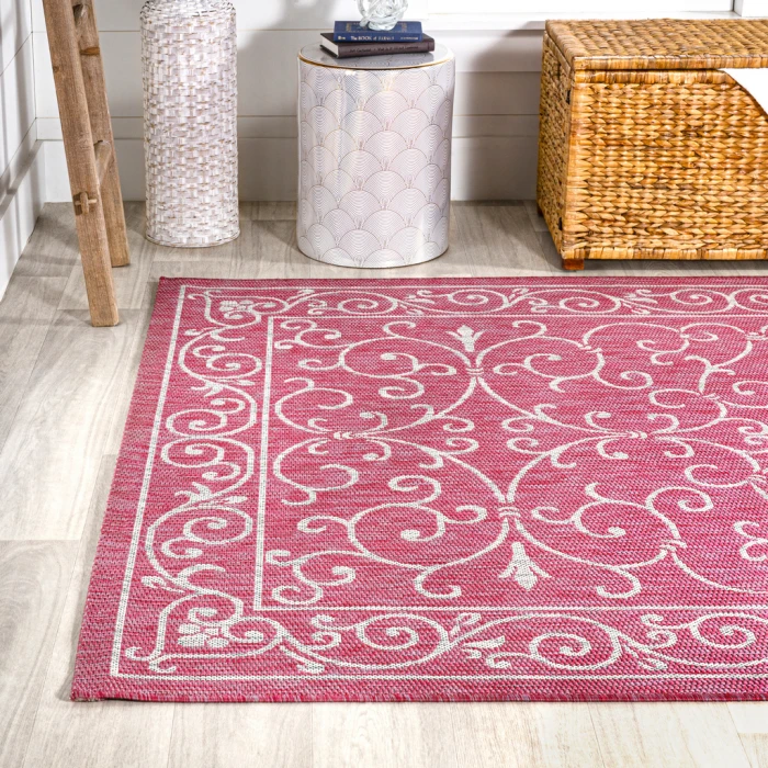 Charleston Vintage Filigree Textured Weave Fuchsia/Light Gray 4 ft. x 6 ft. Indoor/Outdoor Area Rug