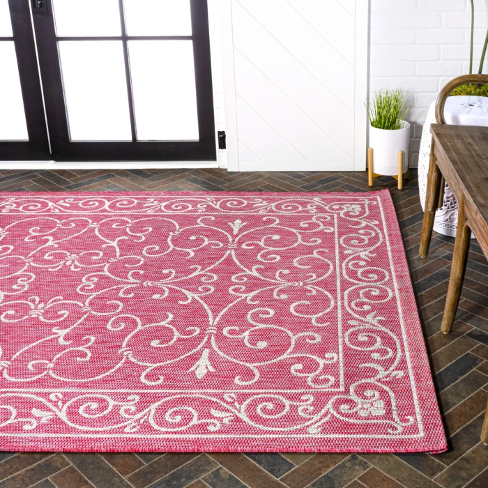 Charleston Vintage Filigree Textured Weave Fuchsia/Light Gray 4 ft. x 6 ft. Indoor/Outdoor Area Rug