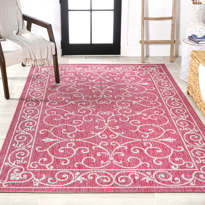 Charleston Vintage Filigree Textured Weave Fuchsia/Light Gray 4 ft. x 6 ft. Indoor/Outdoor Area Rug