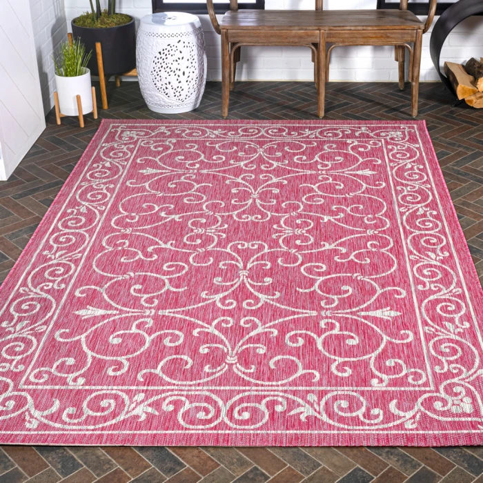 Charleston Vintage Filigree Textured Weave Fuchsia/Light Gray 4 ft. x 6 ft. Indoor/Outdoor Area Rug