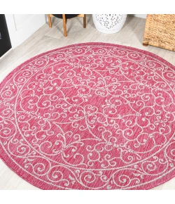 Jonathany Santa Monica SMB106J Fuchsia/Light Gray Area Rug 5 ft. 3 in. X 5 ft. 3 in. Round