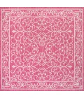 Charleston Vintage Filigree Textured Weave Fuchsia/Light Gray 5' Square Indoor/Outdoor Area Rug