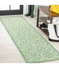 Charleston Vintage Filigree Textured Weave Green/Ivory 2 ft. x 10 ft. Indoor/Outdoor Runner Rug