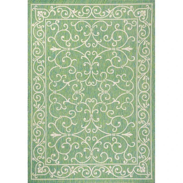 Charleston Vintage Filigree Textured Weave Green/Ivory 3 ft. x 5 ft. Indoor/Outdoor Area Rug