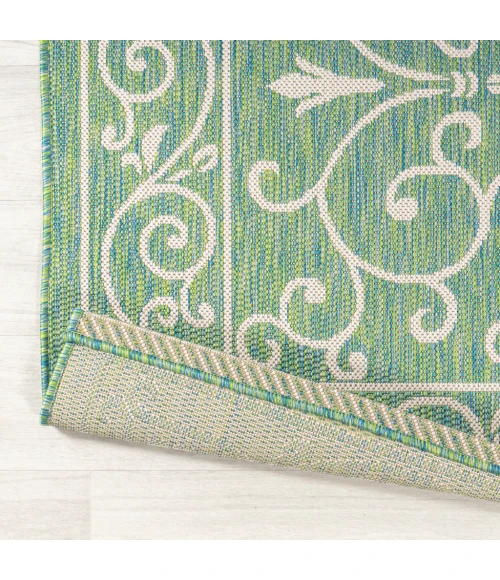Charleston Vintage Filigree Textured Weave Green/Ivory 2 ft. x 10 ft. Indoor/Outdoor Runner Rug