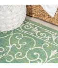 Charleston Vintage Filigree Textured Weave Green/Ivory 2 ft. x 10 ft. Indoor/Outdoor Runner Rug